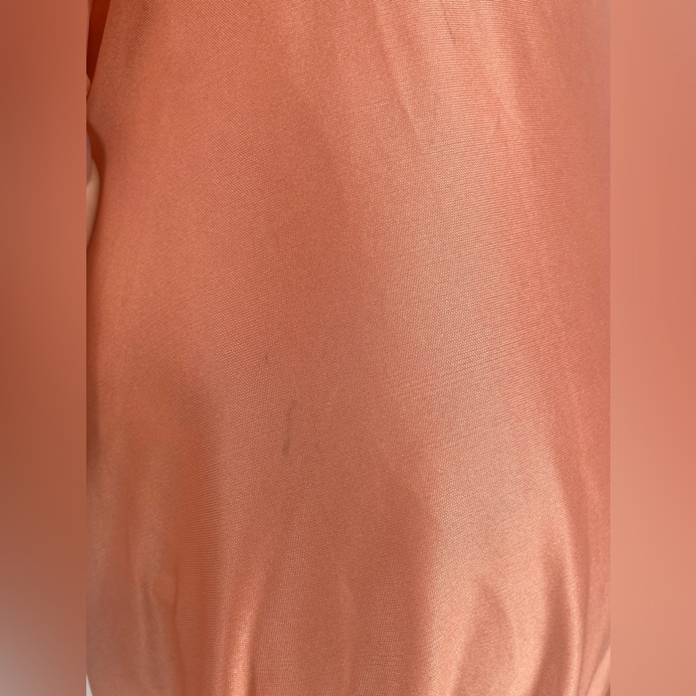 1970s Coral Nylon Hostess Dress House Coat / Maxi Length Lounging Gown - Picture 15 of 16